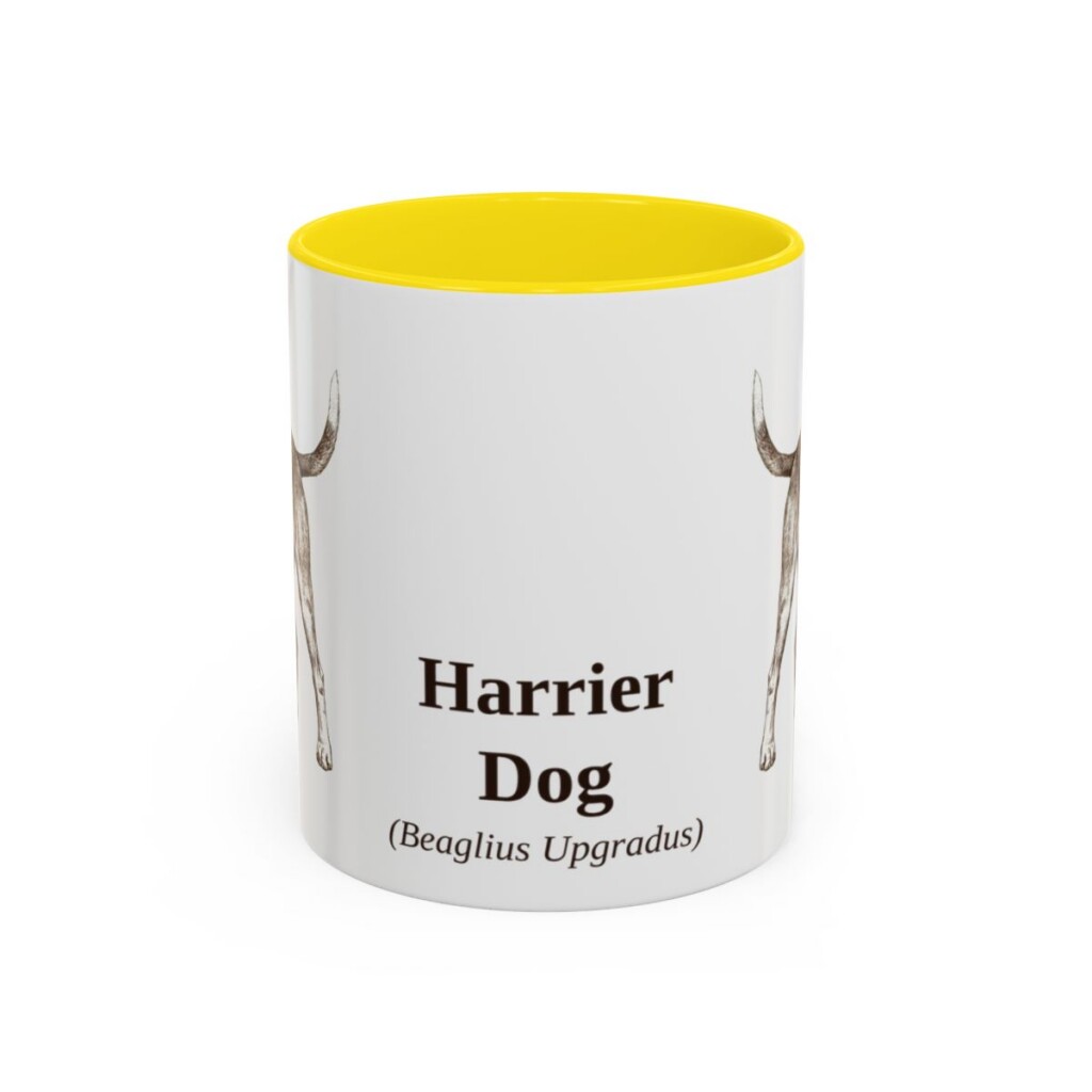 11oz Harrier Dog Latin Mug, Yellow, front view