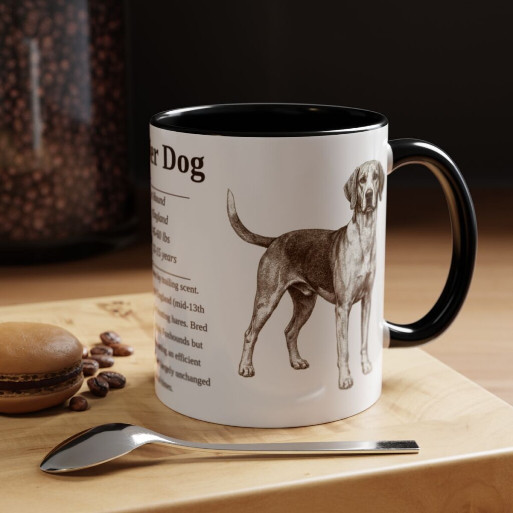 11oz Harrier Dog Mug, Black, lifestyle photo