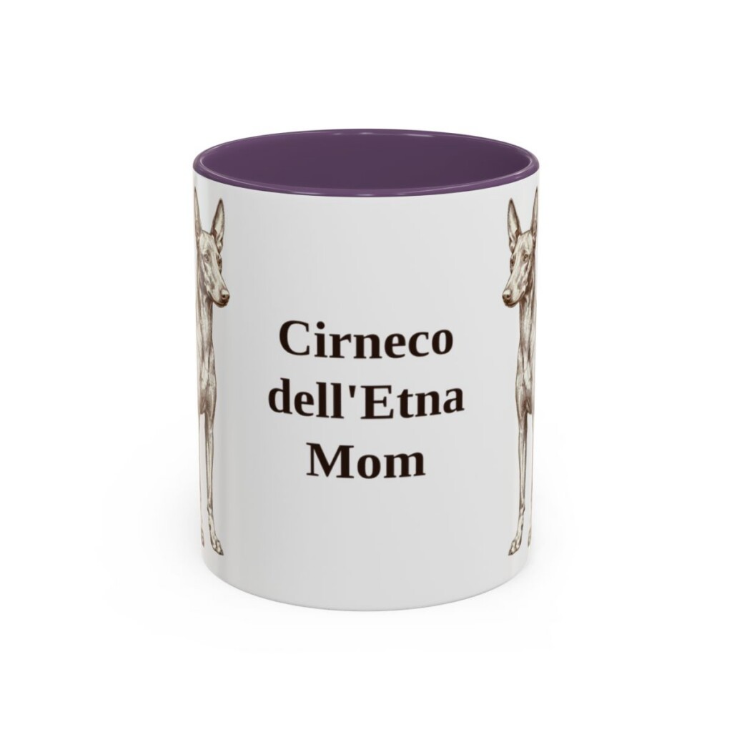11oz Cirneco dell'Etna Dog Mom Mug, Purple, front view