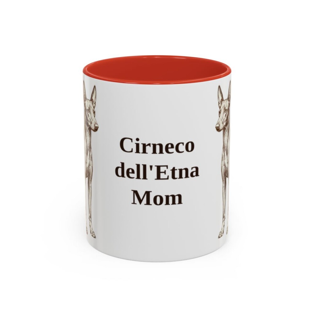 11oz Cirneco dell'Etna Dog Mom Mug, Red, front view