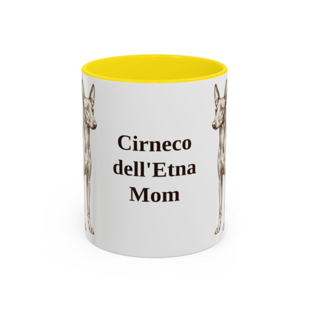 11oz Cirneco dell'Etna Dog Mom Mug, Yellow, front view