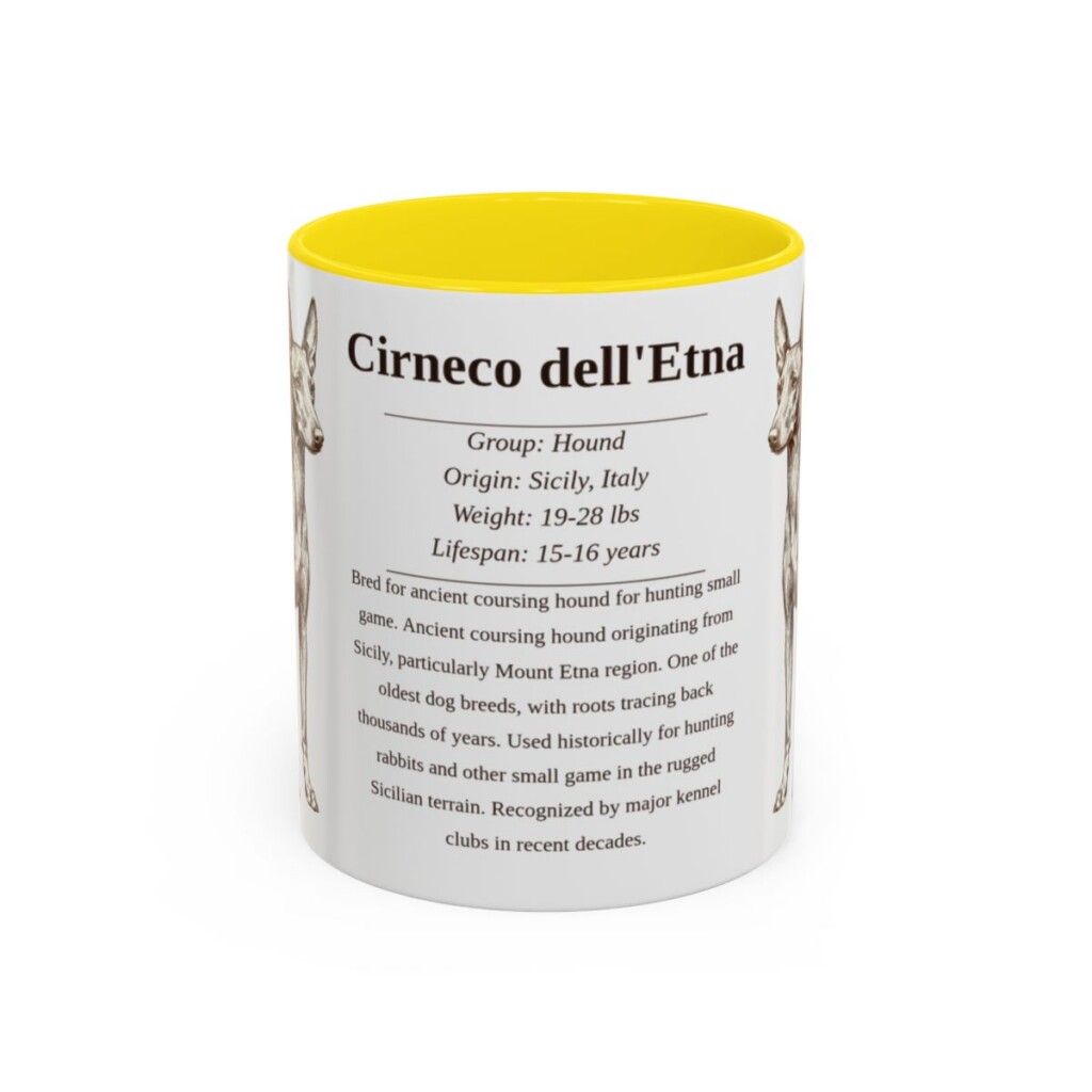 11oz Cirneco dell'Etna Mug, Yellow, front view