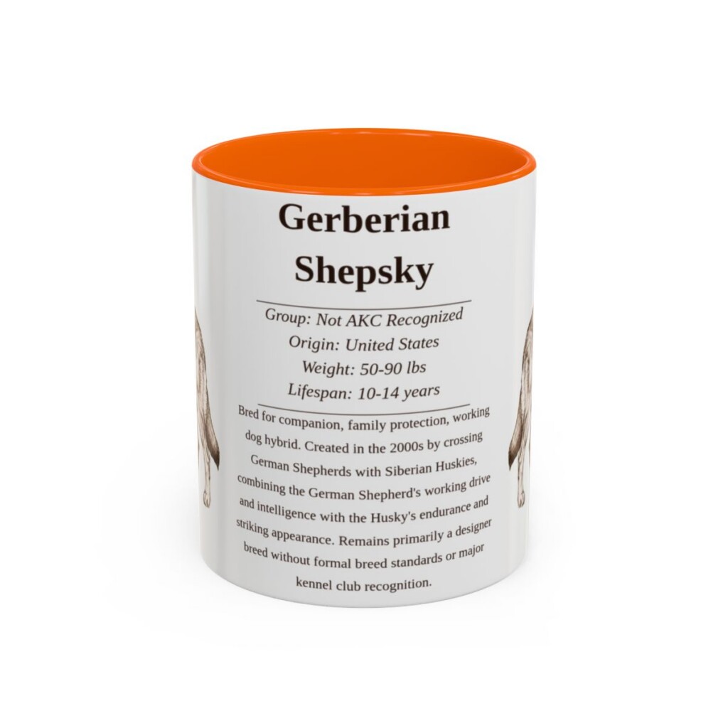 11oz Gerberian Shepsky Mug, Orange, front view