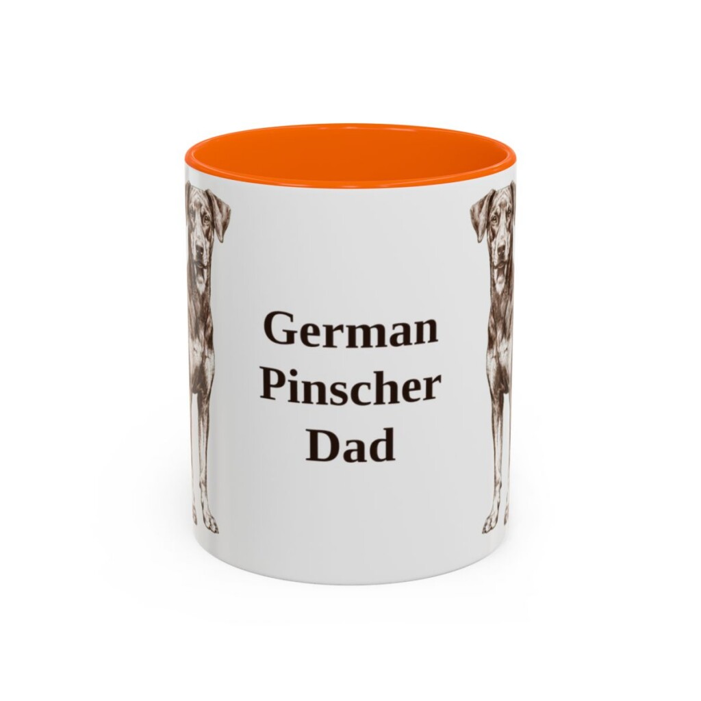 11oz German Pinscher Dog Dad Mug, Orange, front view