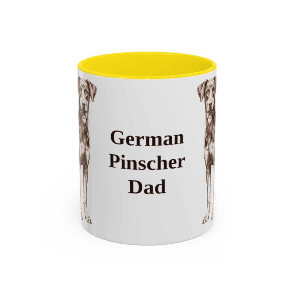 11oz German Pinscher Dog Dad Mug, Yellow, front view