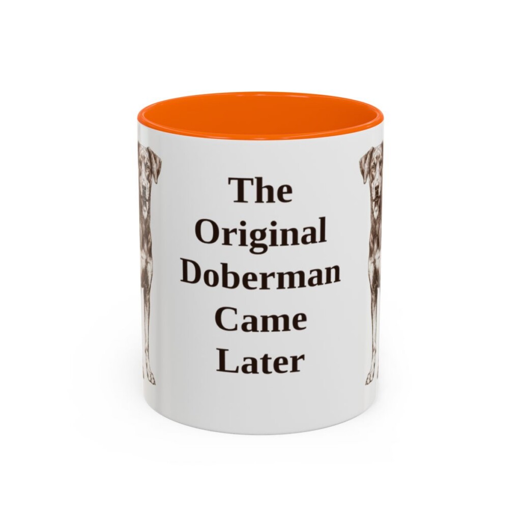 11oz Funny German Pinscher Mug, Orange, front view