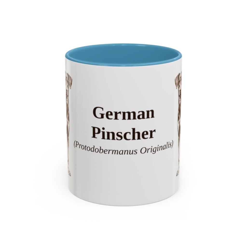11oz German Pinscher Latin Mug, Light Blue, front view