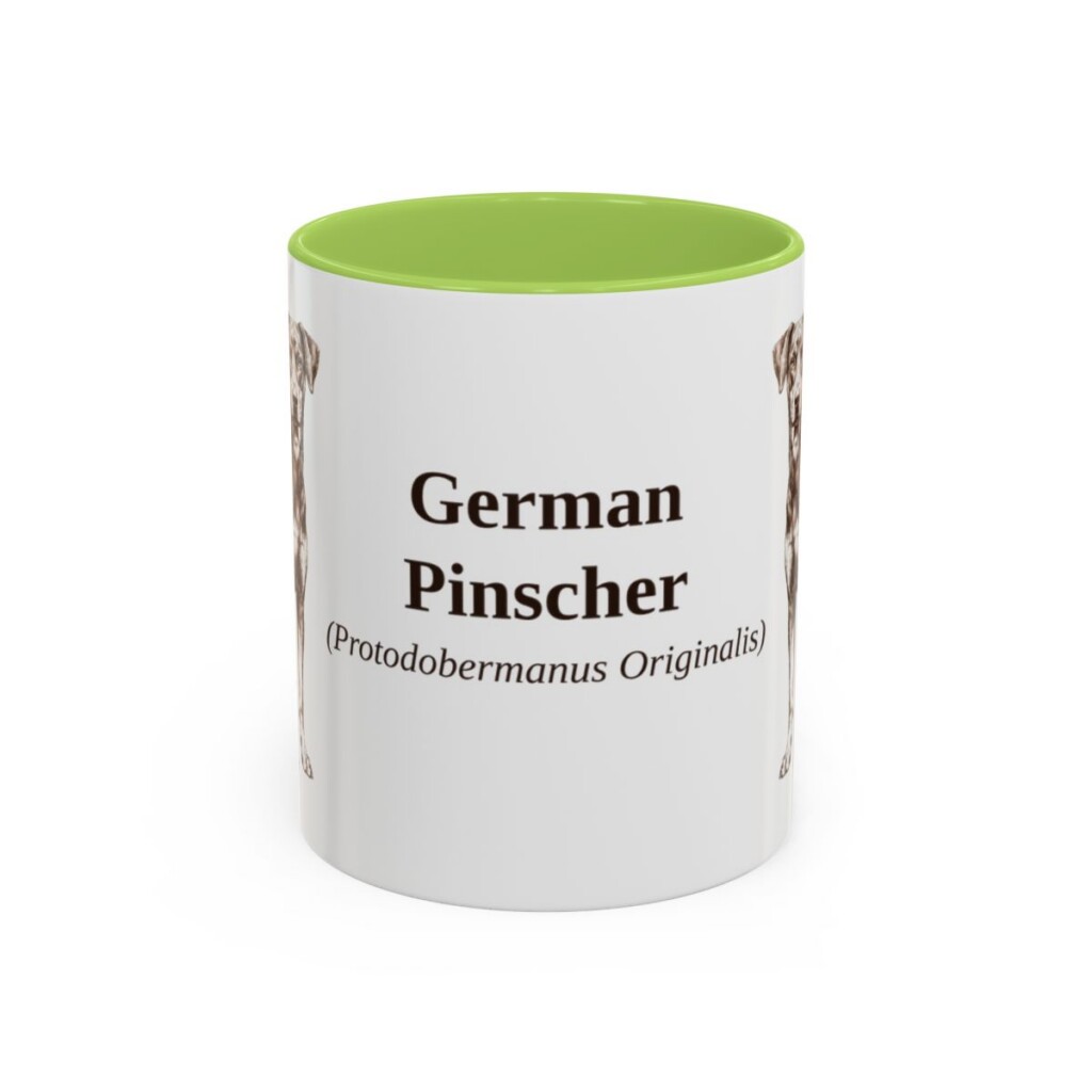 11oz German Pinscher Latin Mug, Light Green, front view