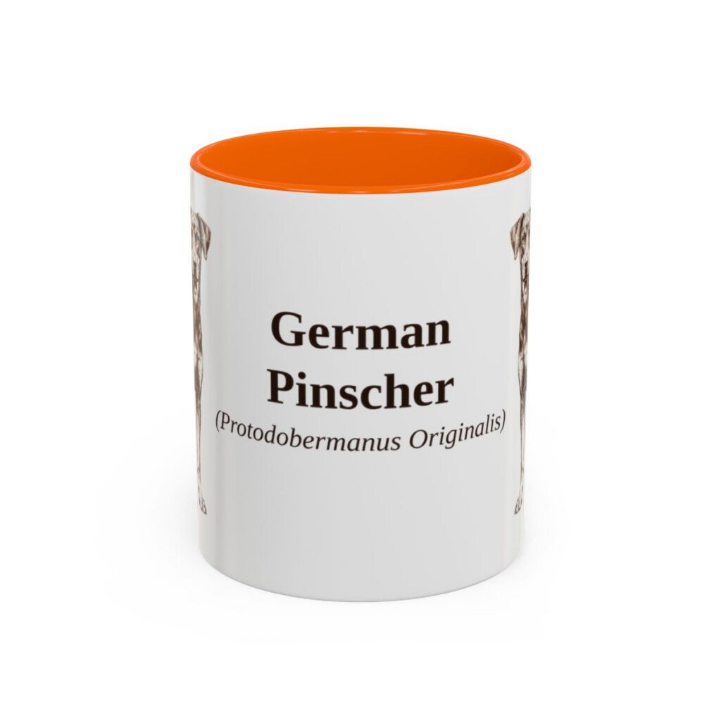 11oz German Pinscher Latin Mug, Orange, front view