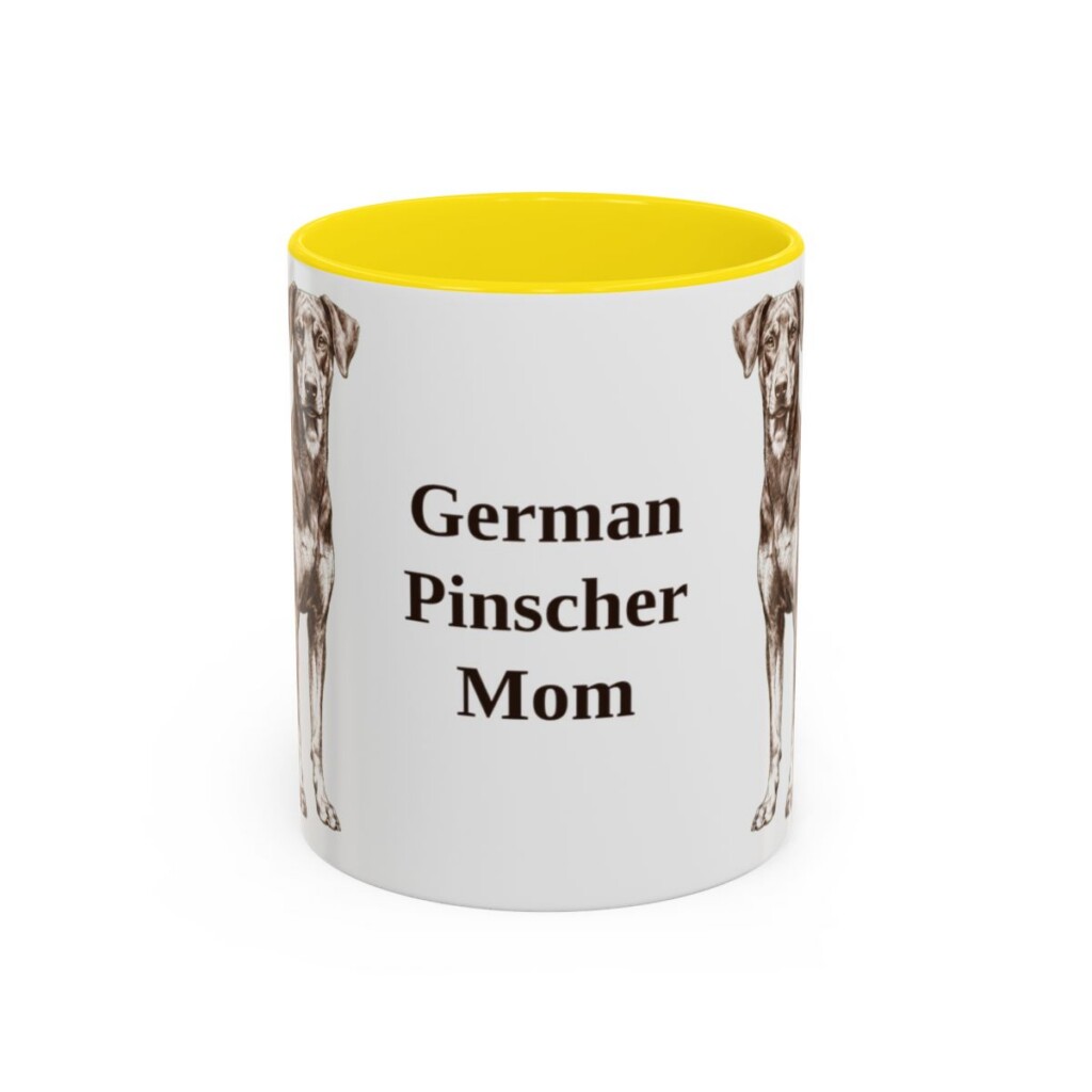 11oz German Pinscher Dog Mom Mug, Yellow, front view