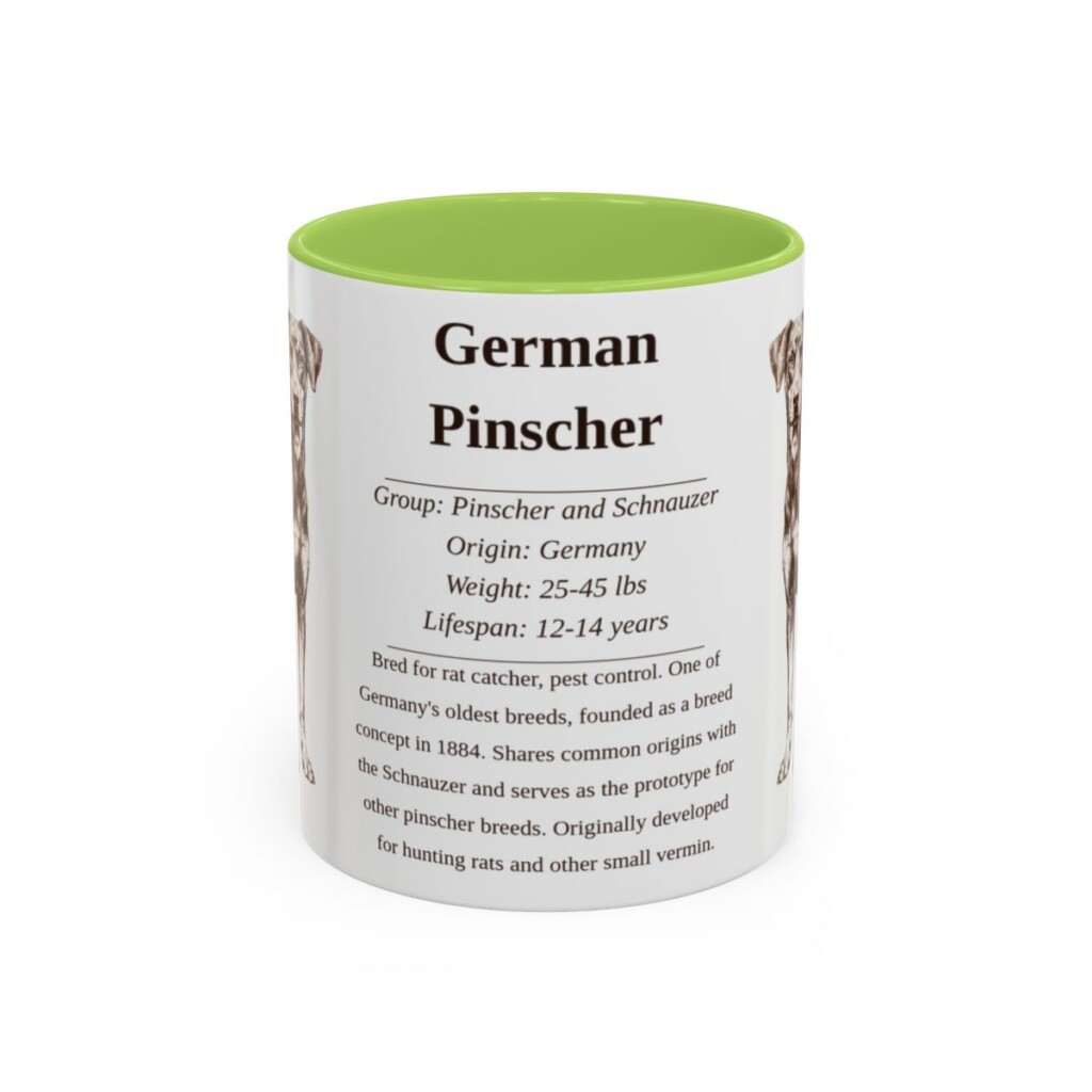 11oz German Pinscher Mug, Light Green, front view