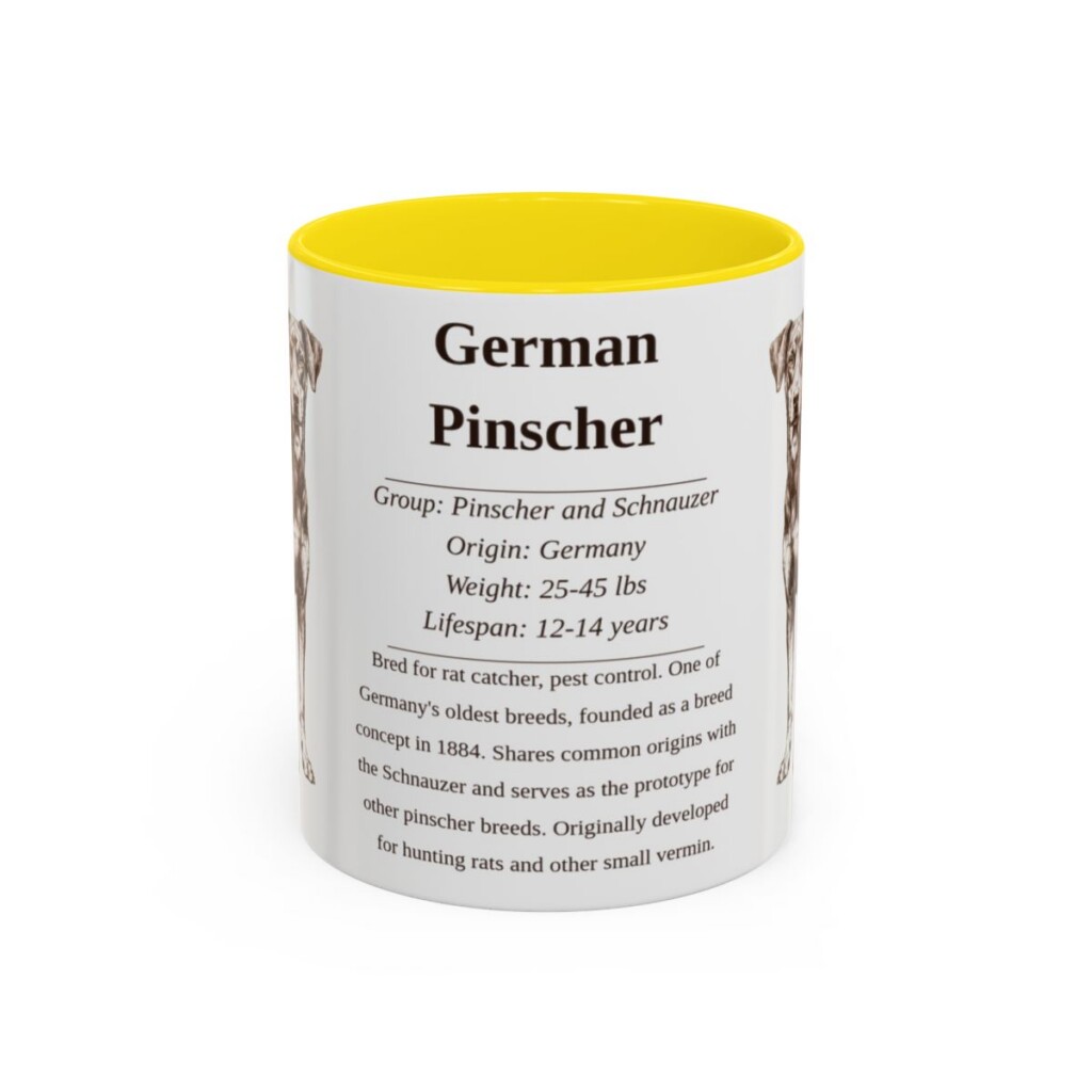 11oz German Pinscher Mug, Yellow, front view