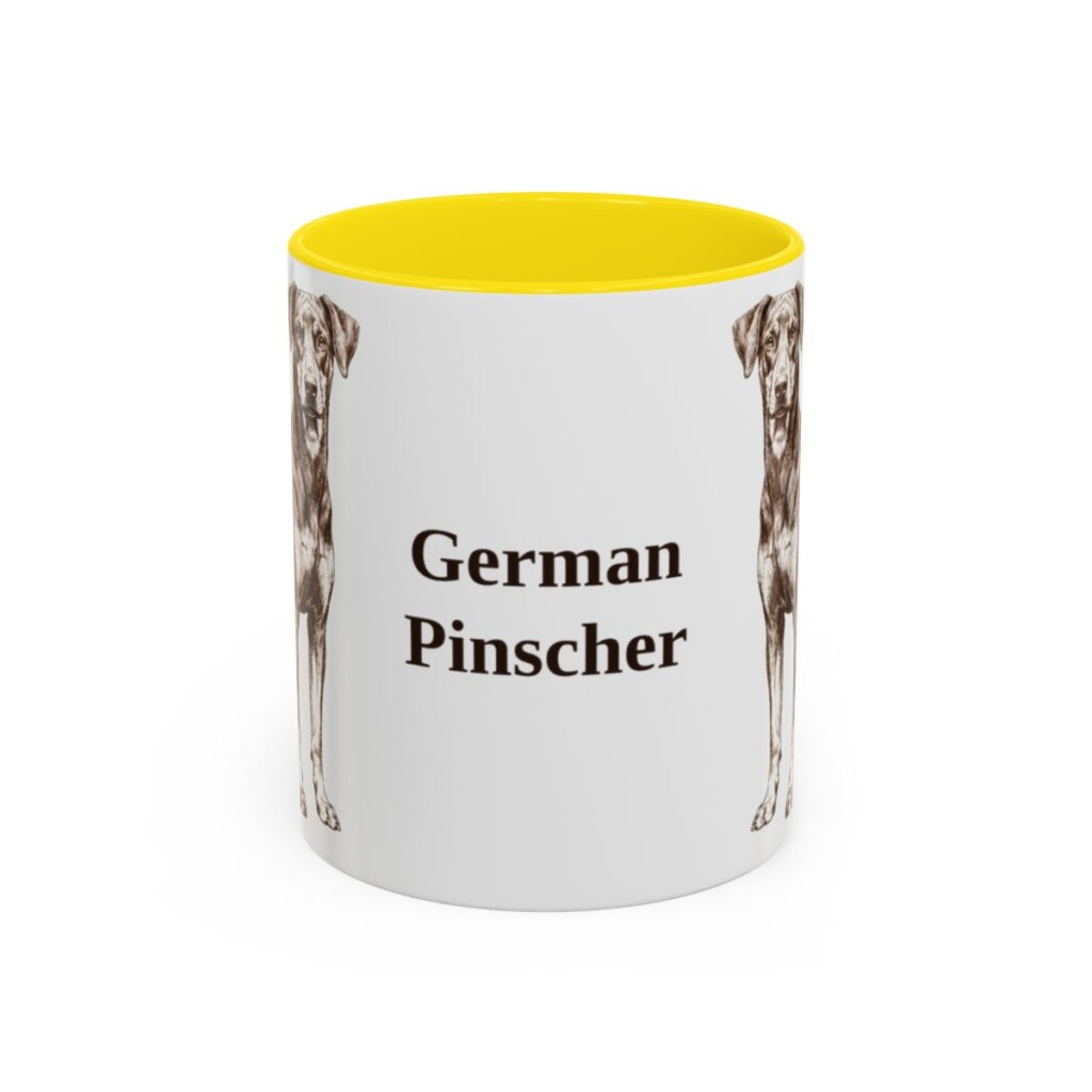 11oz German Pinscher Mug, Yellow, front view