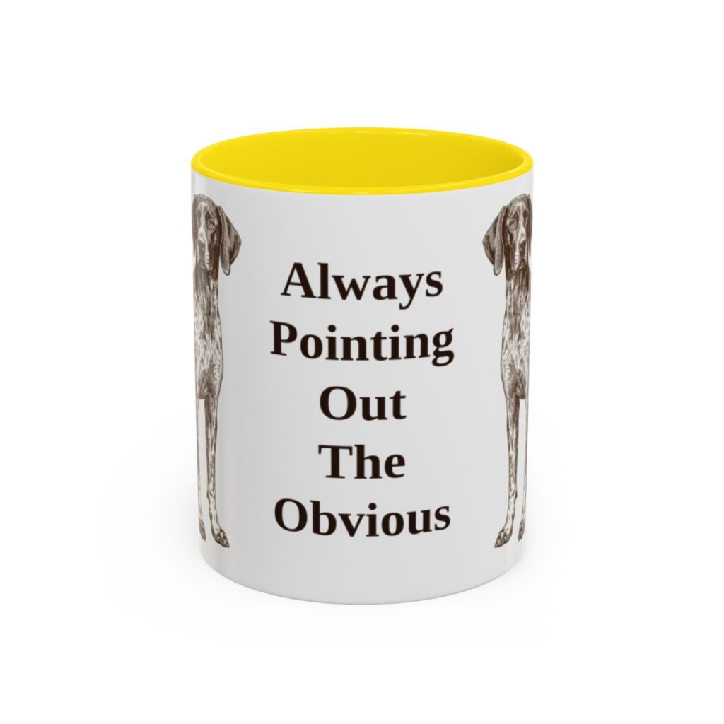 11oz Funny German Shorthaired Pointer Mug, Yellow, front view