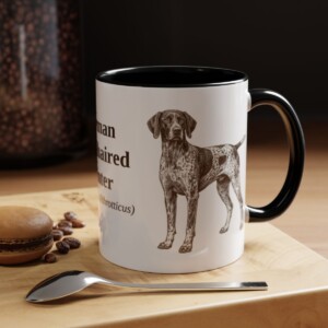 11oz German Shorthaired Pointer Latin Mug, Black, lifestyle photo