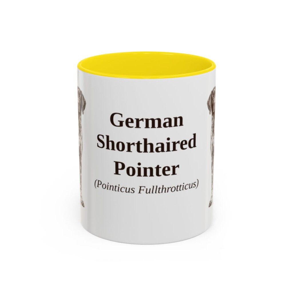 11oz-german-shorthaired-pointer-mug-latin-yellow 11oz German Shorthaired Pointer Latin Mug, Yellow, front view
