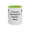 11oz German Shorthaired Pointer Dog Mom Mug, Light Green, front view