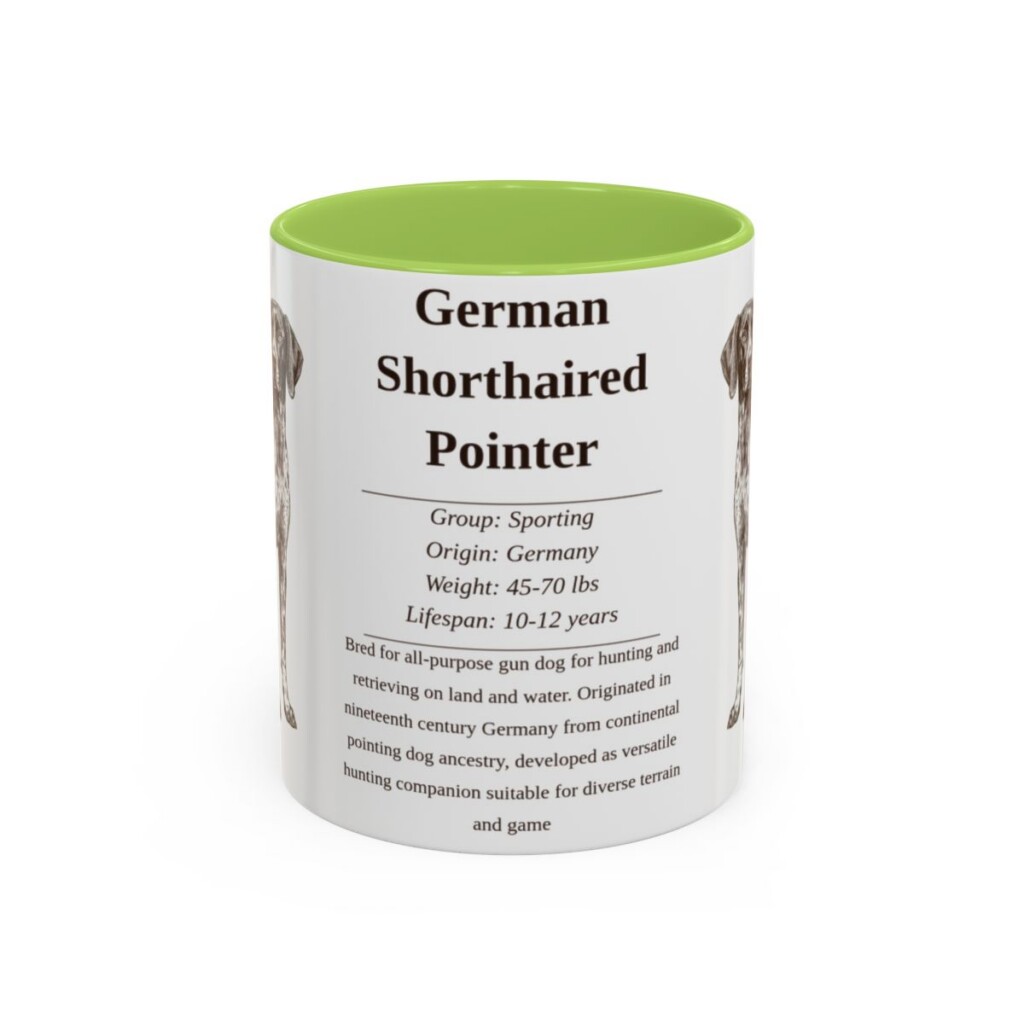 11oz German Shorthaired Pointer Mug, Light Green, front view