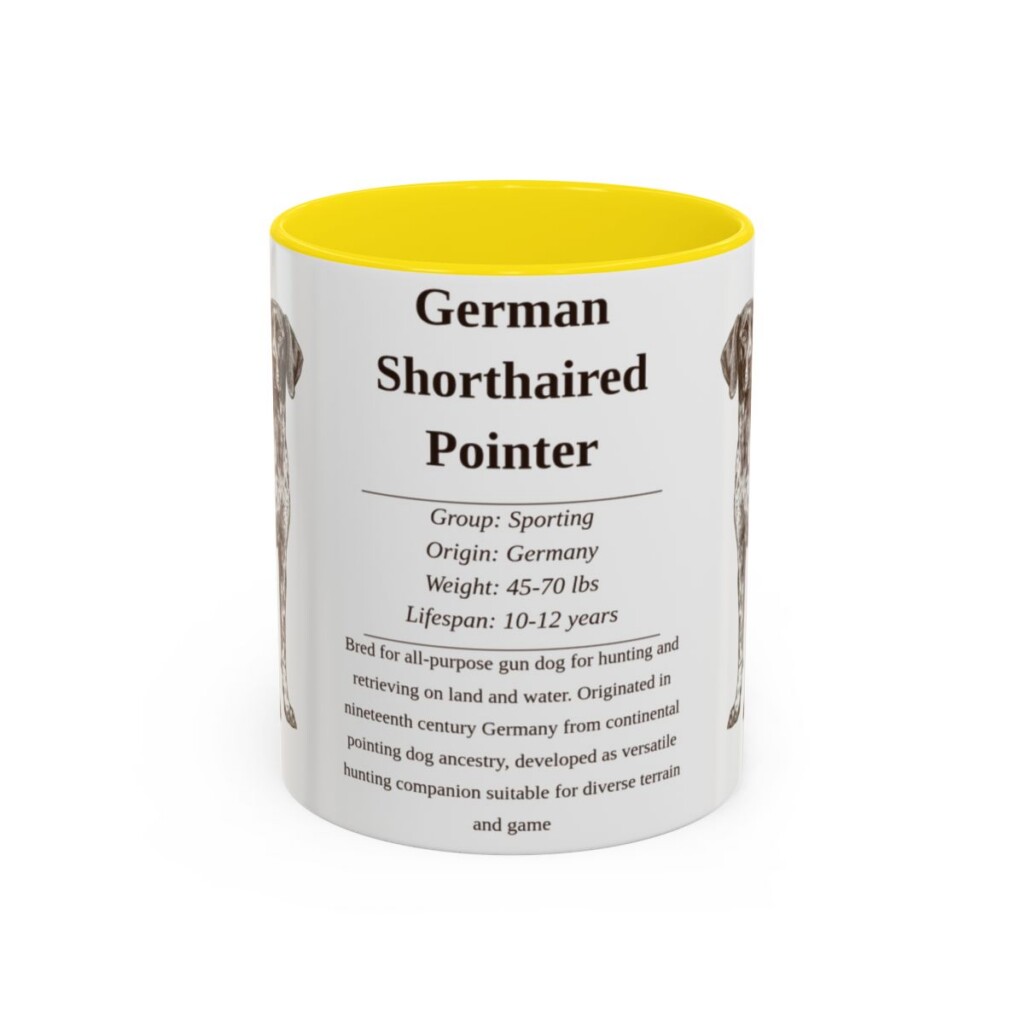 11oz German Shorthaired Pointer Mug, Yellow, front view