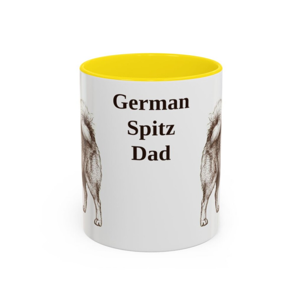 11oz German Spitz Dog Dad Mug, Yellow, front view