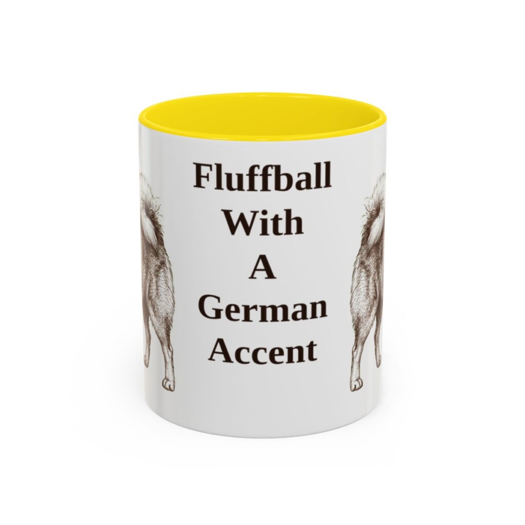 11oz Funny German Spitz Mug, Yellow, front view