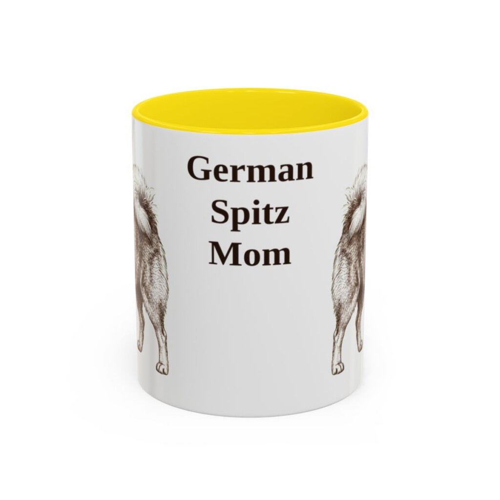 11oz German Spitz Dog Mom Mug, Yellow, front view