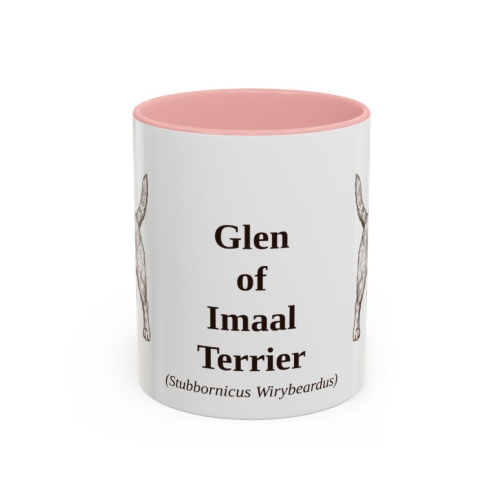11oz Glen of Imaal Terrier Latin Mug, Pink, front view