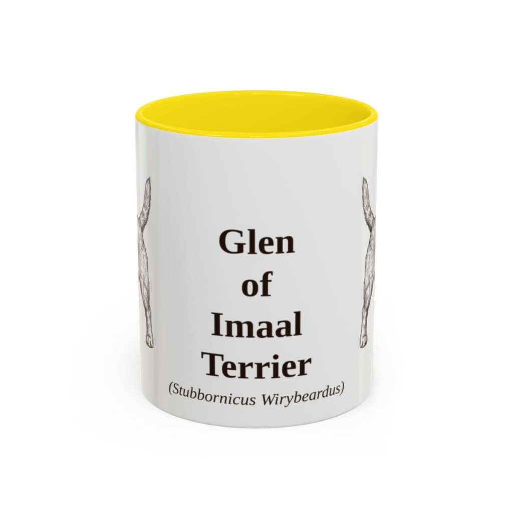 11oz Glen of Imaal Terrier Latin Mug, Yellow, front view
