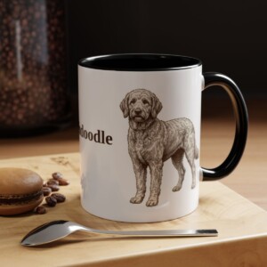 11oz Goldendoodle Mug, Black, lifestyle photo