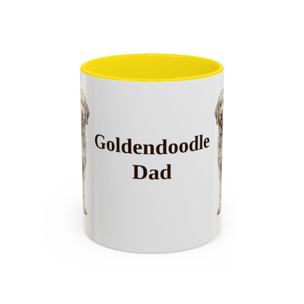 11oz Goldendoodle Dog Dad Mug, Yellow, front view