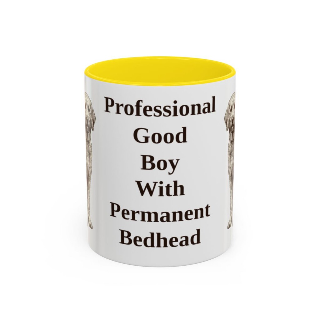 11oz Funny Goldendoodle Mug, Yellow, front view
