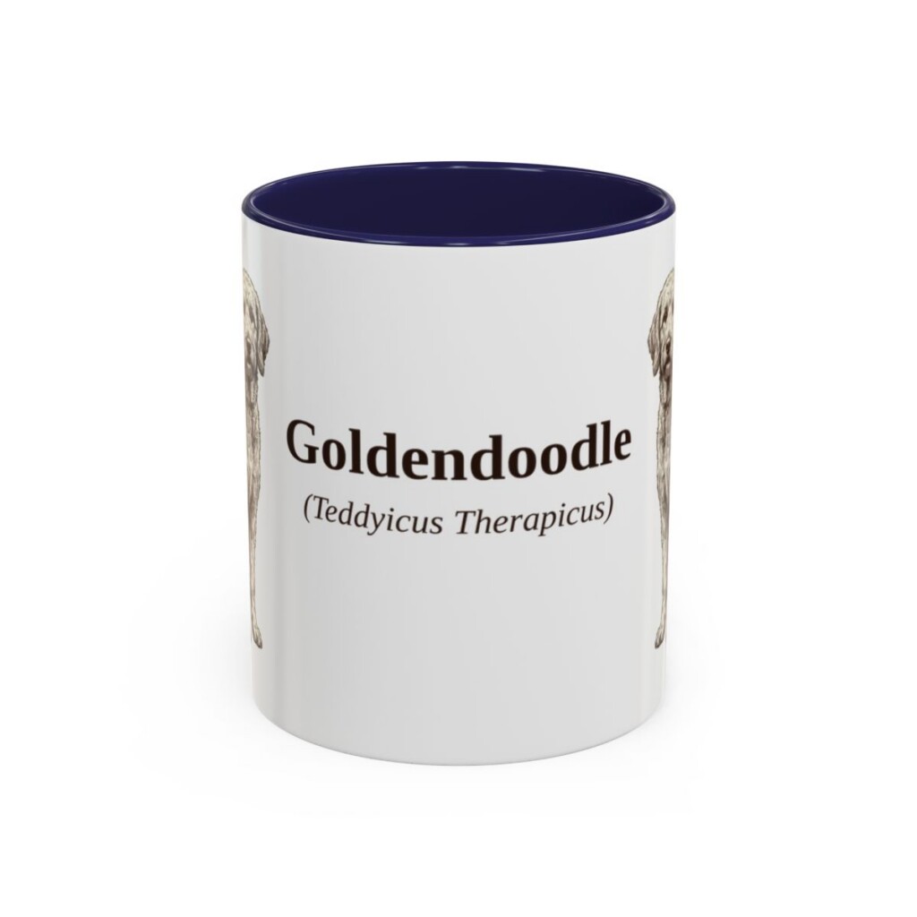 11oz Goldendoodle Latin Mug, Navy, front view