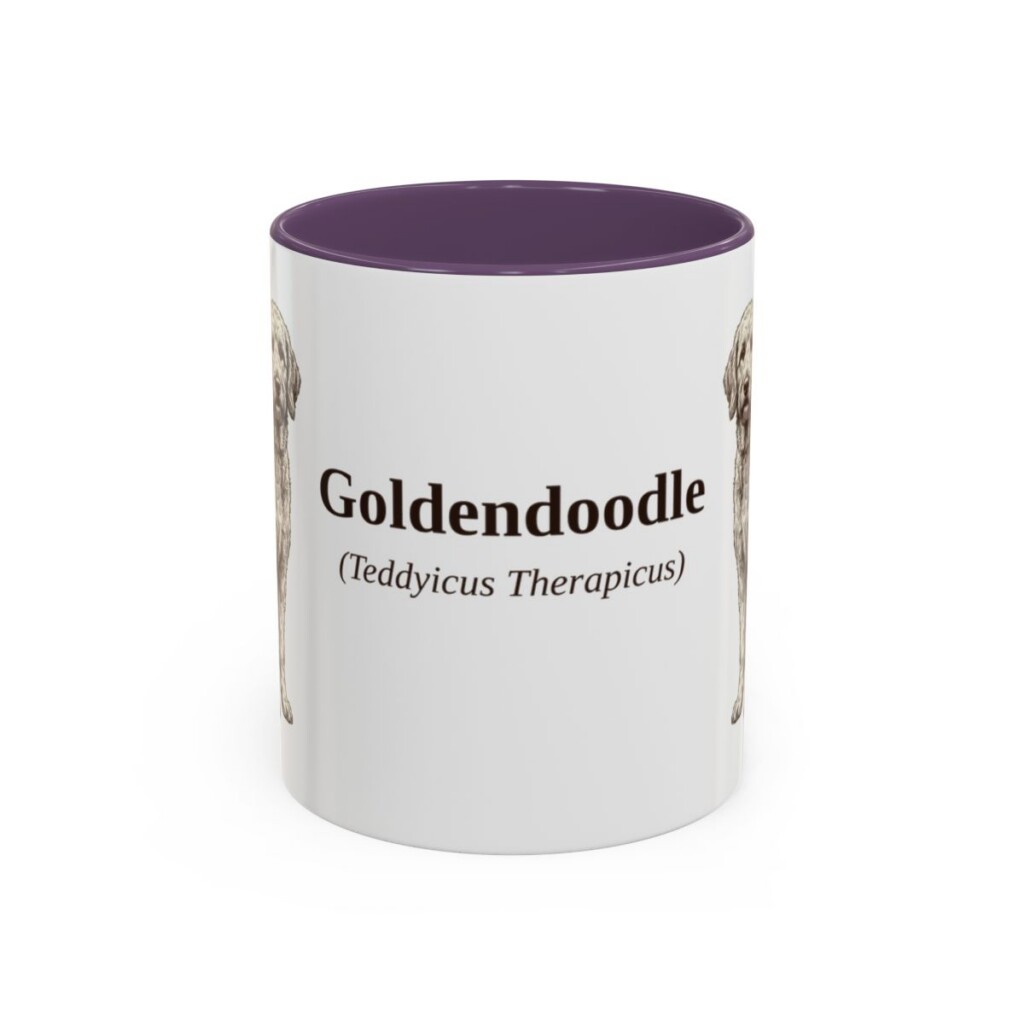 11oz Goldendoodle Latin Mug, Purple, front view