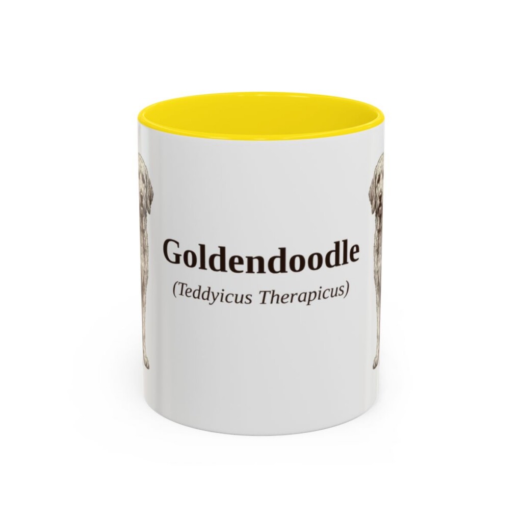 11oz Goldendoodle Latin Mug, Yellow, front view