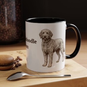 11oz Goldendoodle Dog Mom Mug, Black, lifestyle photo