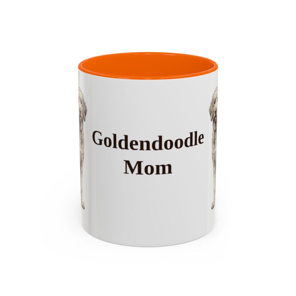 11oz Goldendoodle Dog Mom Mug, Orange, front view