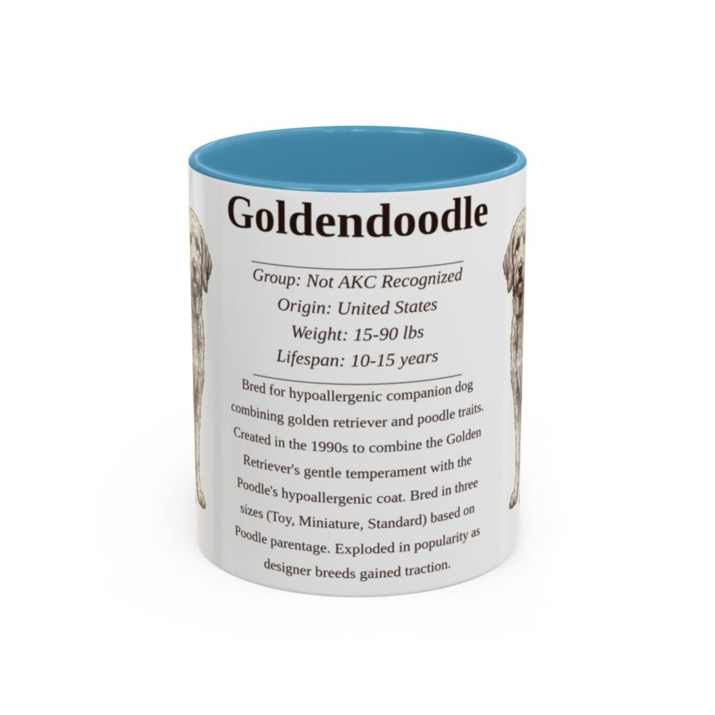 11oz Goldendoodle Mug, Light Blue, front view