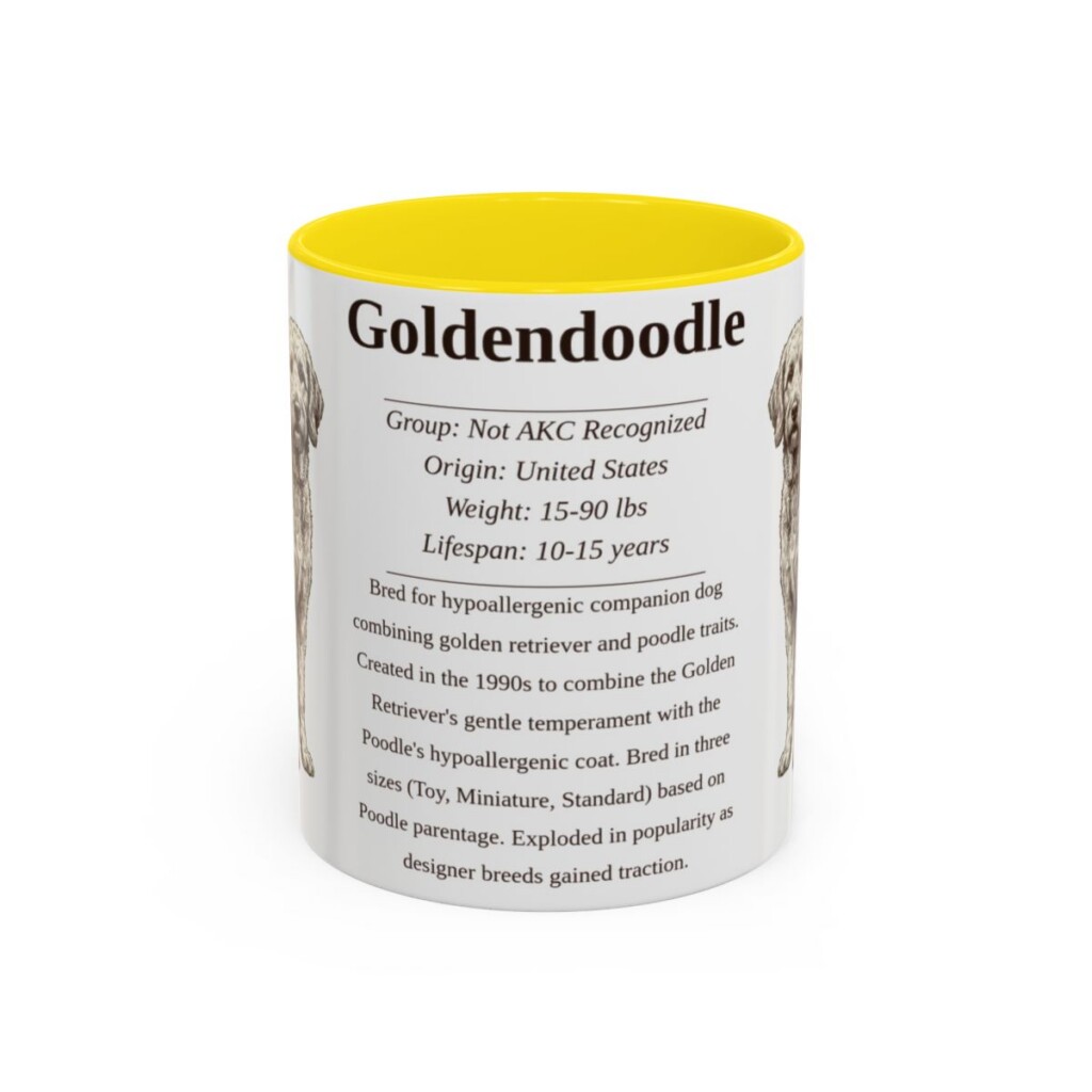11oz Goldendoodle Mug, Yellow, front view