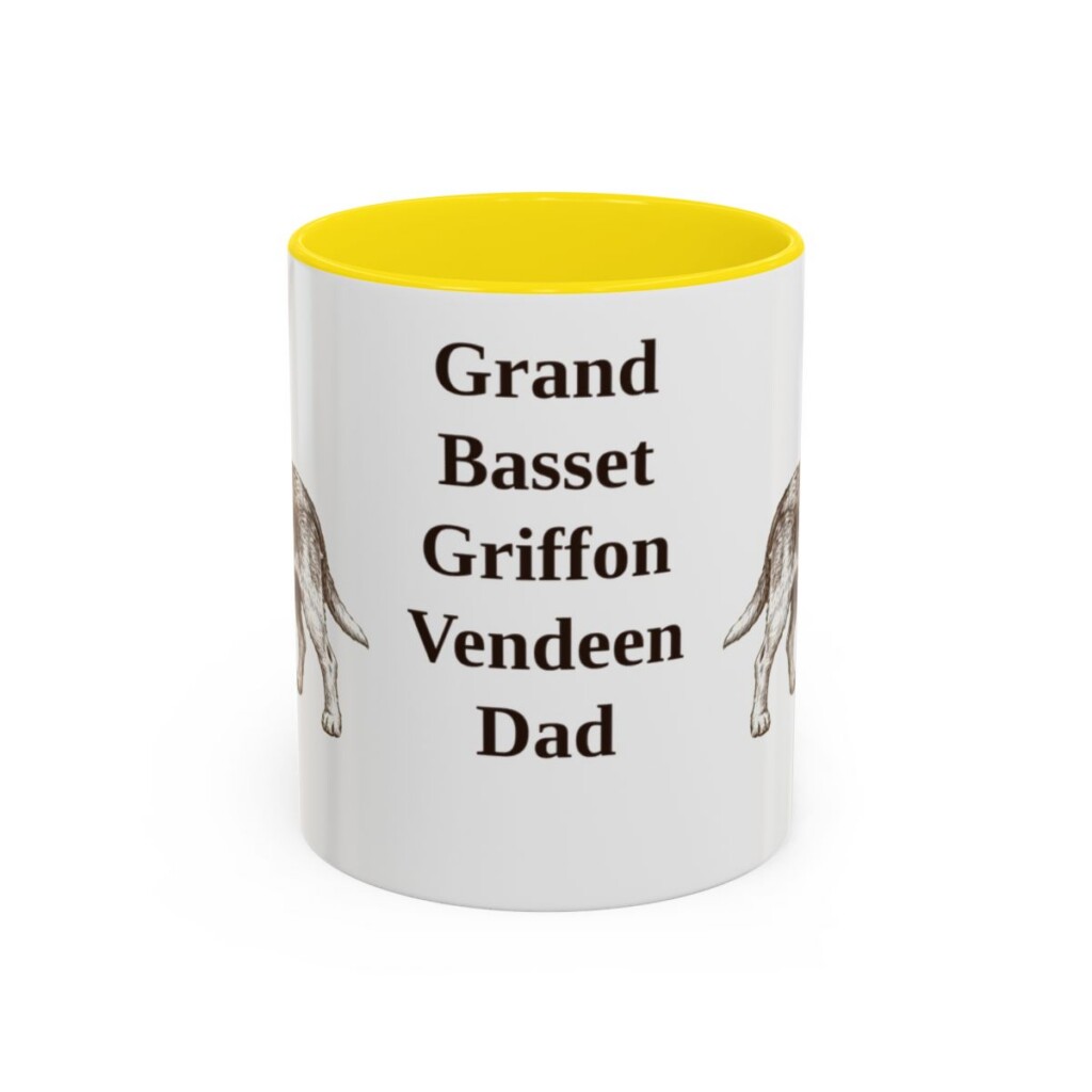 11oz Grand Basset Griffon Vendeen Dog Dad Mug, Yellow, front view