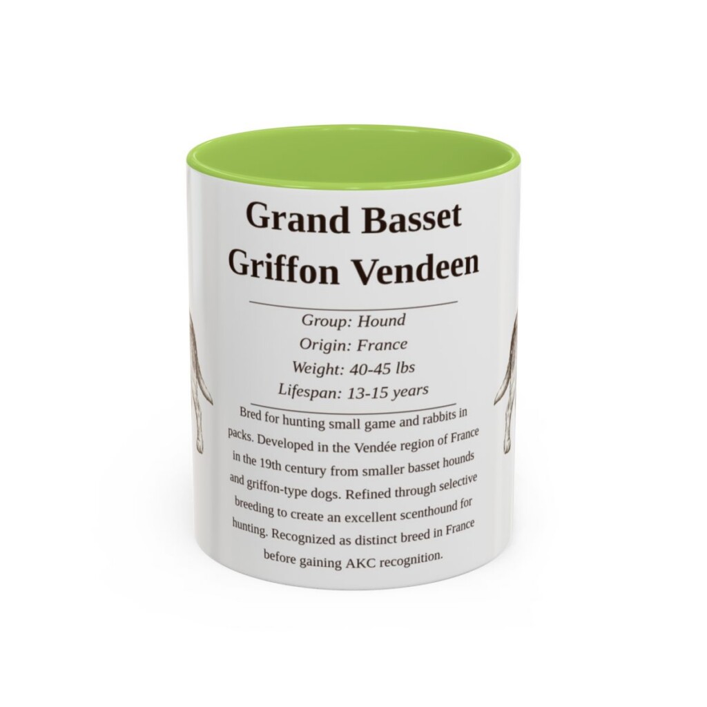 11oz-grand-basset-griffon-vendeen-mug-writeup-light-green 11oz Grand Basset Griffon Vendeen Mug, Light Green, front view
