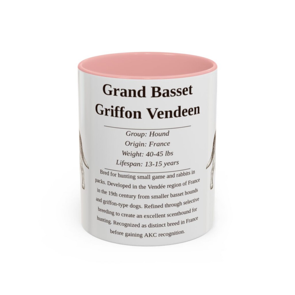11oz-grand-basset-griffon-vendeen-mug-writeup-pink 11oz Grand Basset Griffon Vendeen Mug, Pink, front view