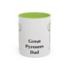 11oz Great Pyrenees Dog Dad Mug, Light Green, front view
