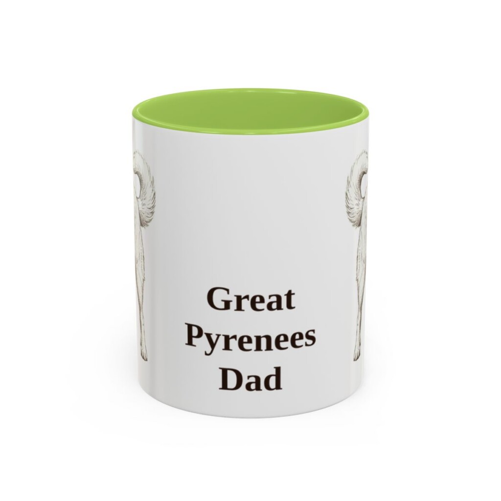11oz Great Pyrenees Dog Dad Mug, Light Green, front view