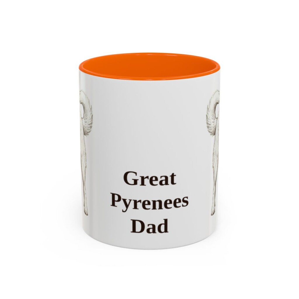 11oz Great Pyrenees Dog Dad Mug, Orange, front view