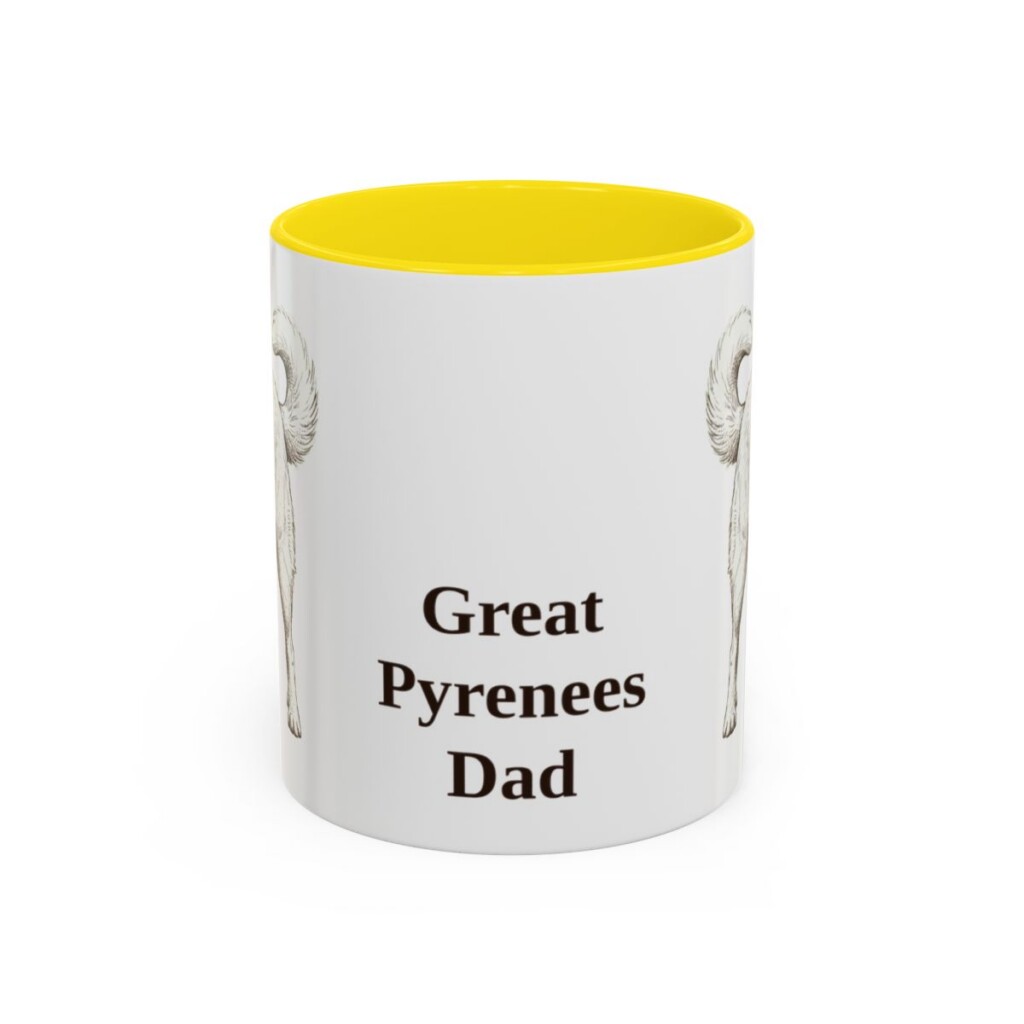 11oz Great Pyrenees Dog Dad Mug, Yellow, front view