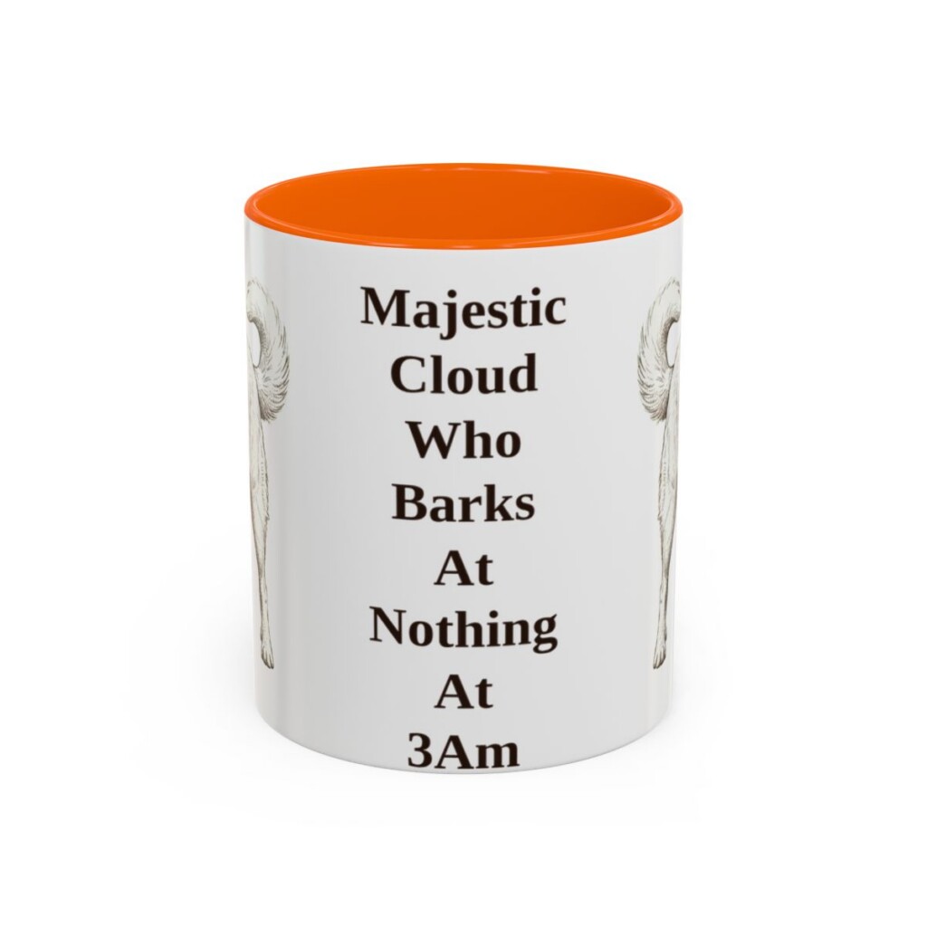 11oz Funny Great Pyrenees Mug, Orange, front view