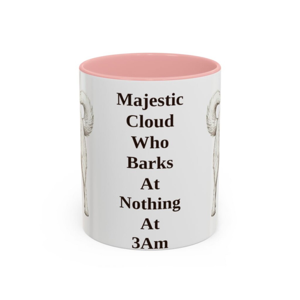 11oz Funny Great Pyrenees Mug, Pink, front view