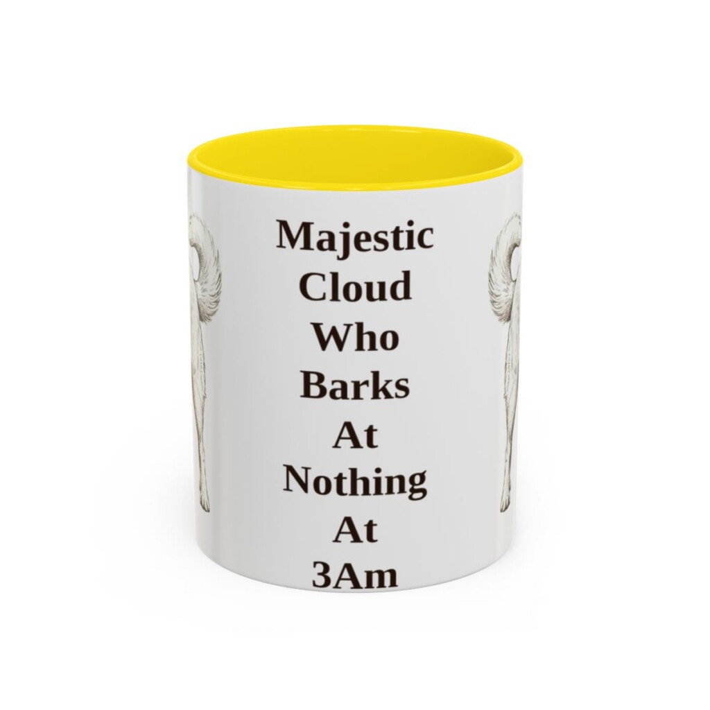 11oz Funny Great Pyrenees Mug, Yellow, front view