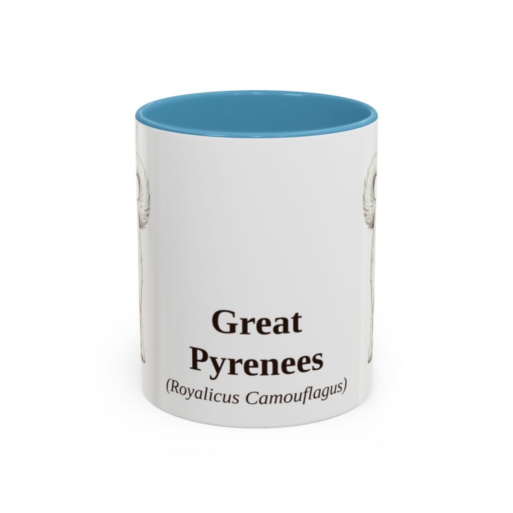 11oz Great Pyrenees Latin Mug, Light Blue, front view