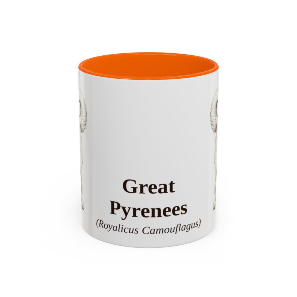 11oz Great Pyrenees Latin Mug, Orange, front view